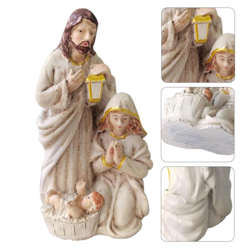 Nativity Scene Statue Tabletop Scenes Resin Holy Family Statue Catholic Figurine Handicrafts Sculpture Thanksgiving Decoration