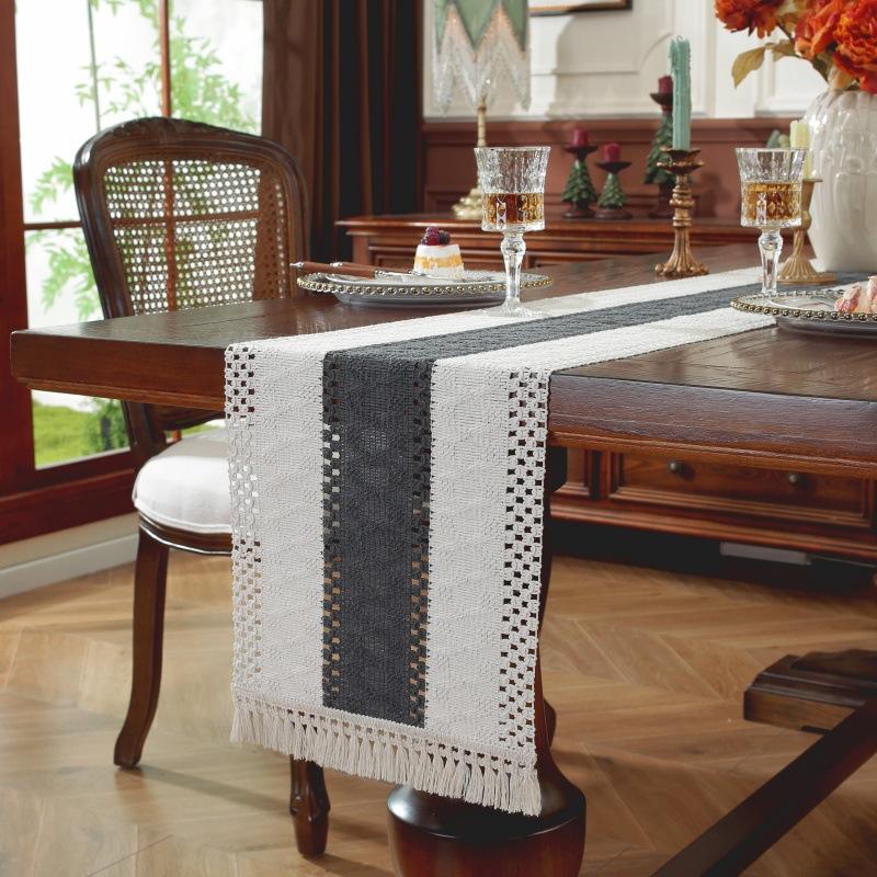 Boho Farmhouse Linen Table Runner–Rustic Macrame with Tassels,Burlap&Cotton Blend for Baby Shower Home Decor and Holiday Events
