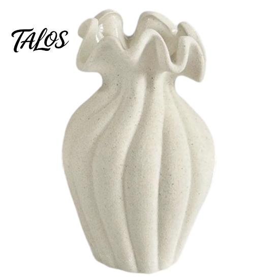 Wavy Neck Vase for Dried Flowers Modern Flower Vase, Minimalist Holder, Decorative Ribbed Texture with Unique Dining Table Rim, Ideal Fresh