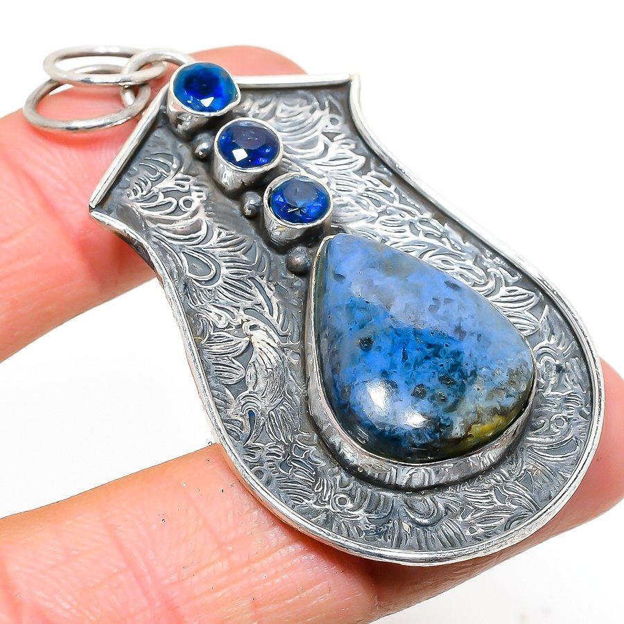 

Natural Sodalite, Topaz Gemstone 925 Sterling Silver Gift Pendant 2.56 u3E41