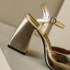 Luxury Women's Sandals Summer Shoes 2025 Ankle Strap Gold Silver Block High Heels Flip Flops Female Party Dance Shoes Large Size
