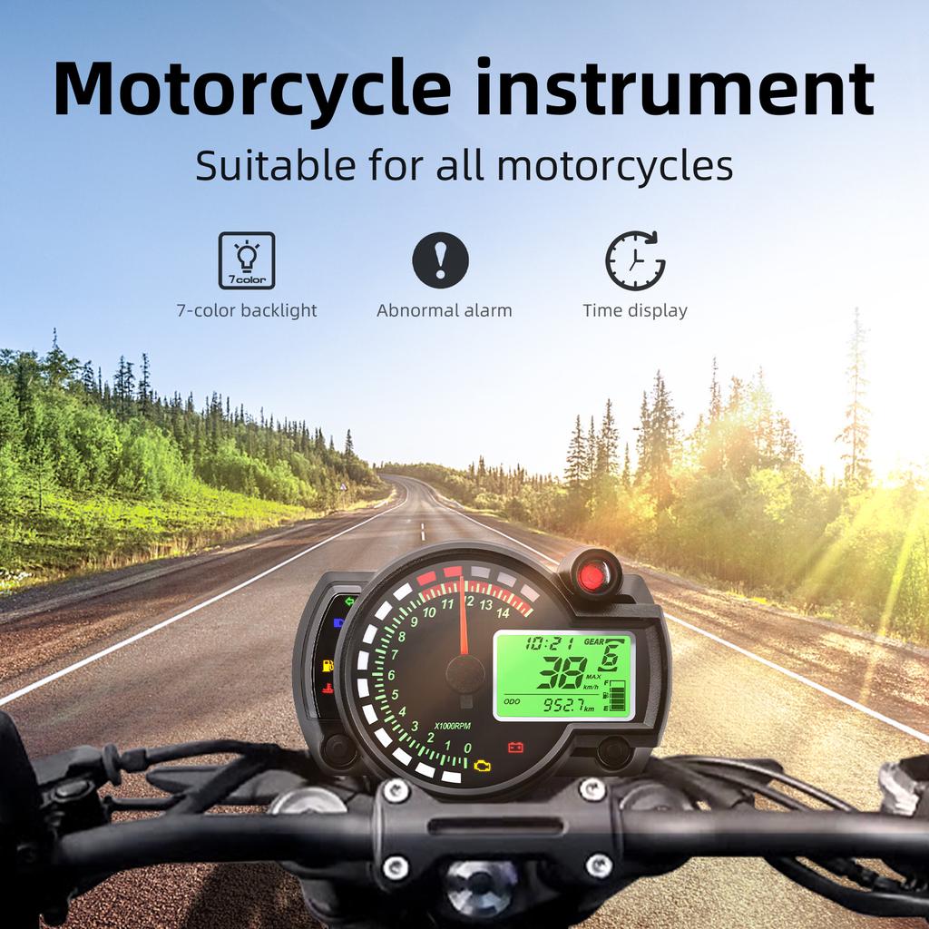 12v Motorcycle Universal Speedometer for Honda Suzuki Yamaha Kawasaki 7 Colors LCD Digital Odometer Gauge Moto Dashboard Meter