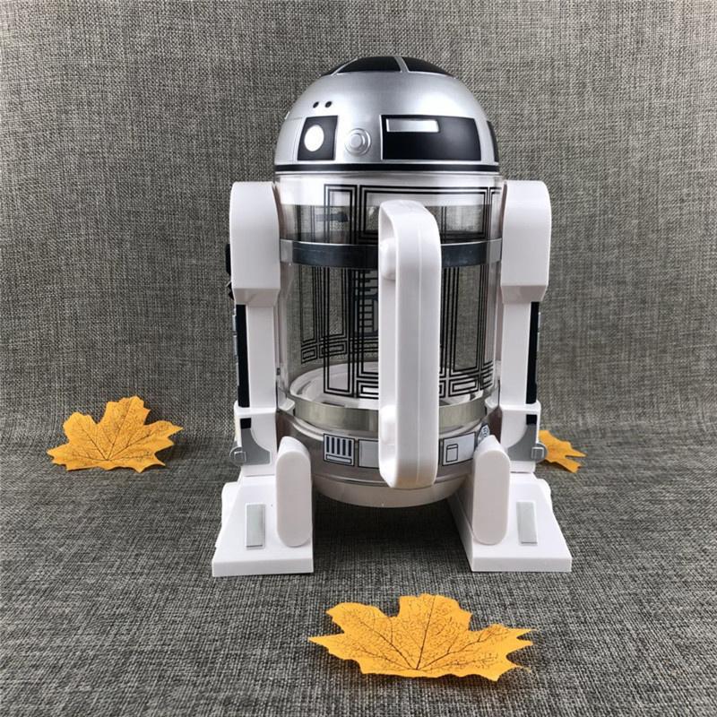 960ml Ruční kávovar Kreslený robot Kancelář Domácnost Manuální Termo hrnec Nerezový Lisovací Mini Kávovar