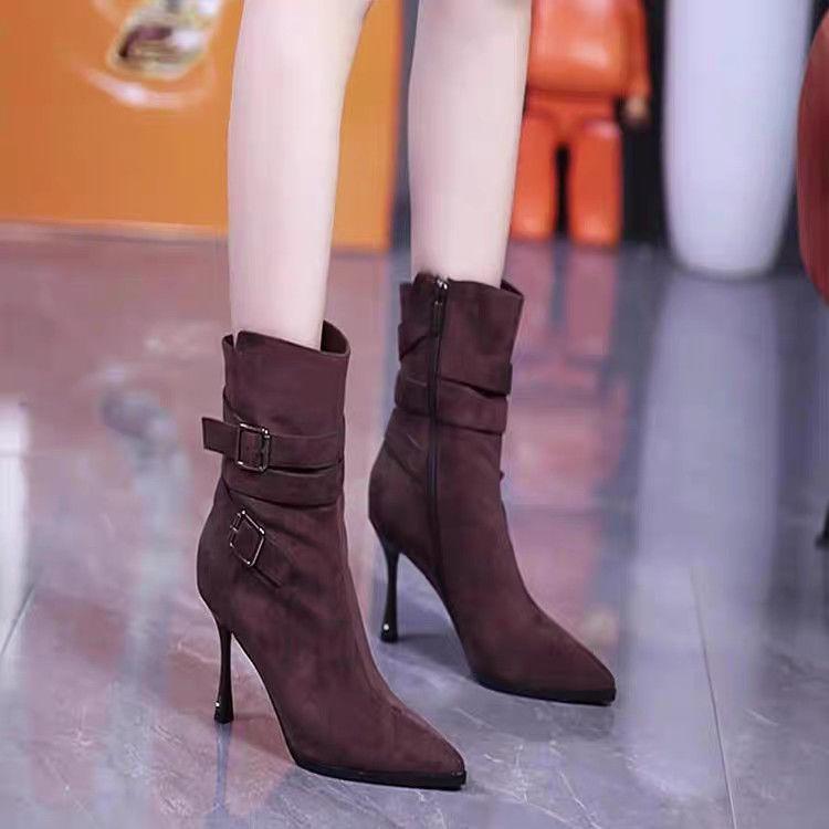 2025 New Autumn Women's Fashion: Versatile French Suede Stiletto Boots with Pointed Toes - Comfortable and Chic