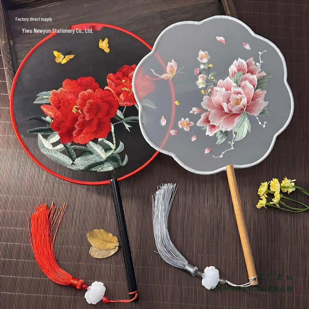 Double-Sided Suzhou Embroidery Round Fan: Ancient Hanfu Dance Accessory