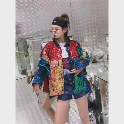 2024 Neuankömmling: Lockere Jeansjacke mit Pailletten im Retro-Hongkong-Stil für Frühling/Herbst