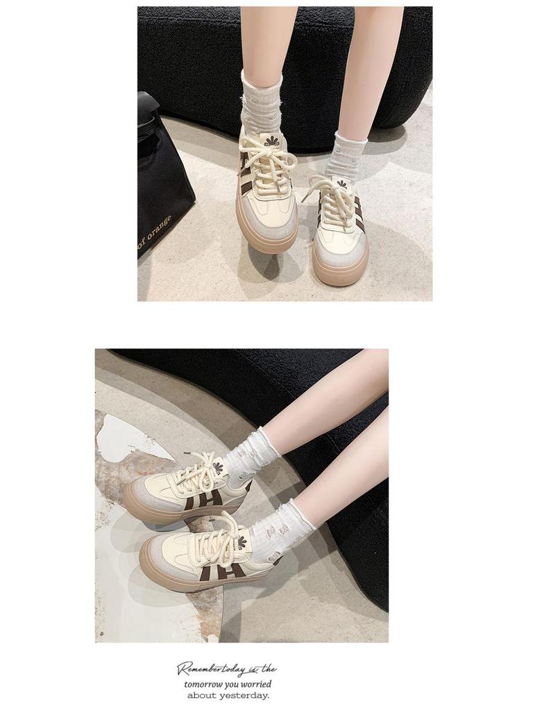 Women's 2025 Retro White Thick-Soled Sneakers: Stylish Height-Increasing Casual Sport Shoes for Summer & Autumn