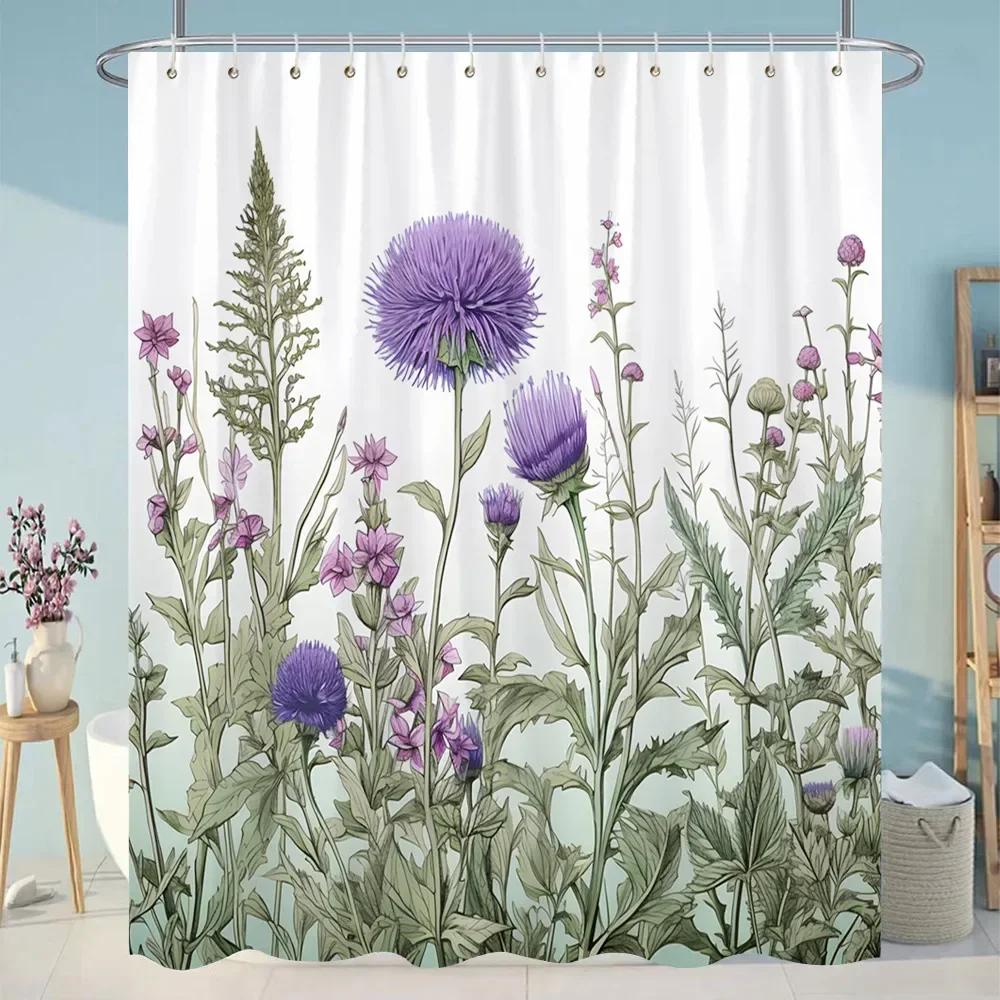 Botanical Floral Bathroom Curtains Tropical Green Leaf Butterfly Nature Landscape Polyester Fabric Shower Curtain Bathroom Decor