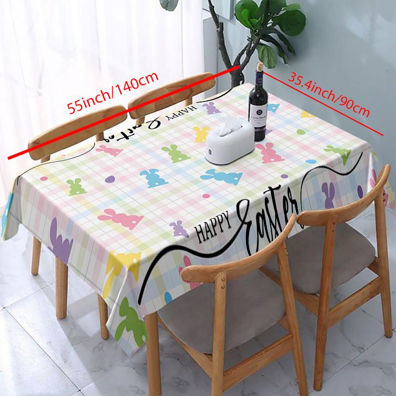 Happy Easter Bunny Colorful Plaid Rectangle Tablecloth for Table Decor Reusable Kitchen Dining Tablecloth Easter Decorations