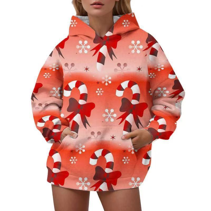 Women's 3D Digital Printed Hooded Sweater Christmas Elk Casual Fashion Hoodie