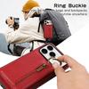 For iPhone 17 Pro Leather Back Cover Zipper Wallet Kickstand Phone Case with Shoulder Strap