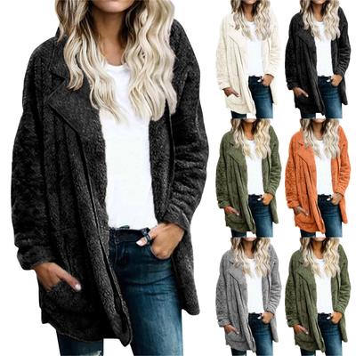 Women's Fashion Plush Suit Lapel Loose Long Sleeve Mid-Length Solid Colour Jacket