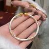 Gold Enamel & Sterling Silver Blooming Flowers Gourd Bangle - Versatile Gift for Girlfriend