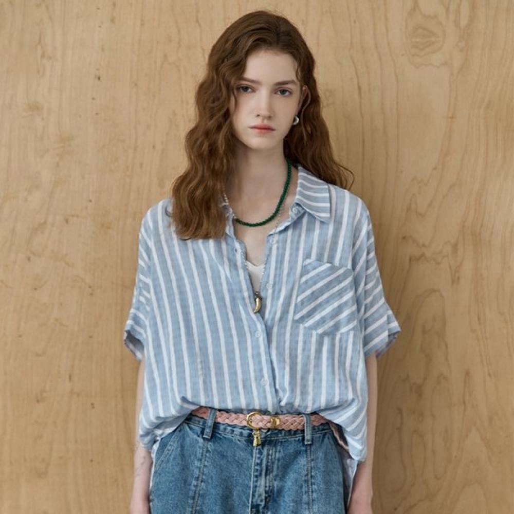 MAXZA Soft Cotton Blend Loose Fit Stripe Shirt Blouse Ze07qb004nh