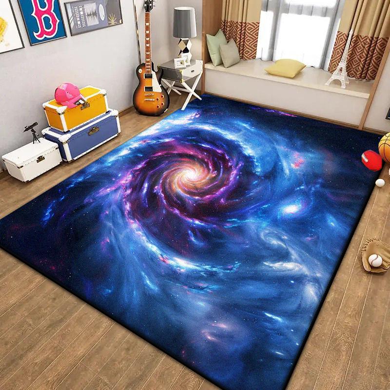 Abstract Decoration Home Carpet Living Room Fluffy Starry Sky Rug Antiskid Sofa Table Mat Foldable Large Area Rugs Easy Clean