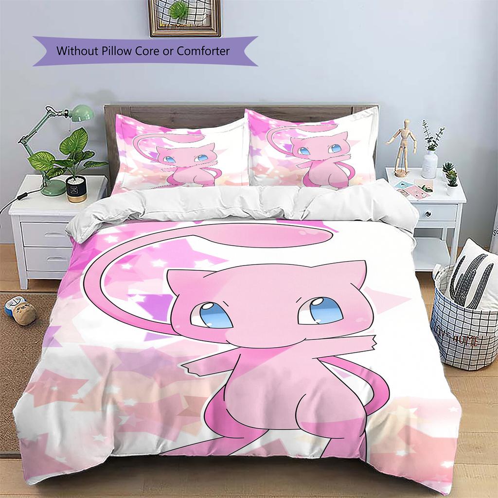 Biancheria da letto con motivo Pokémon Mew Decorazione per la casa Regalo di compleanno (1 * copripiumino + 2 * federa, senza nucleo)