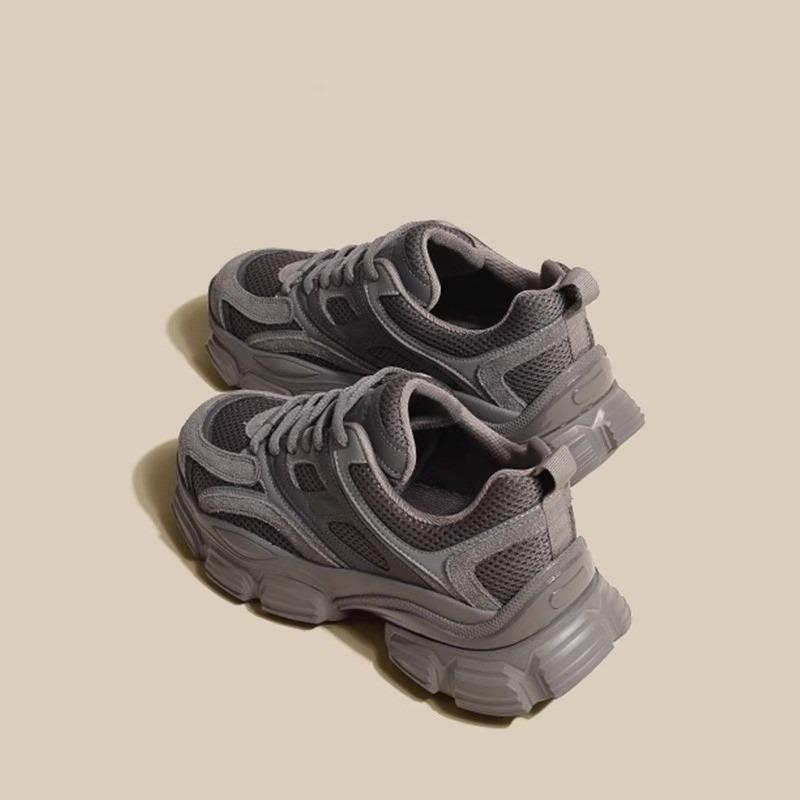 Dad shoes women's new spring and summer thin breathable mesh thick sole heightening shoes explosive sports fried street gray