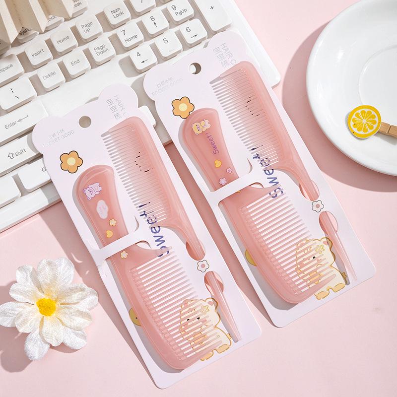 Jelly Color Cartoon Print Children's Fine-Tooth Comb Set - Portable Hair Styling with Pointed Tail Comb