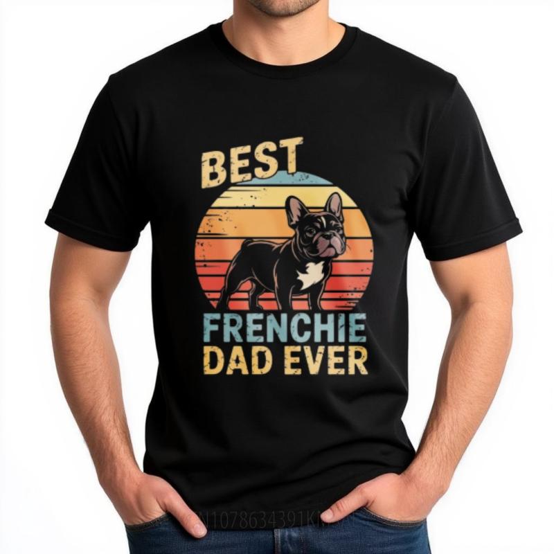 Retro Short Sleeve Shirt Breathable Unisex Round Neck tshirt Cotton Best Frenchie Dad Ever Vintage Sunset Dog Hiphop Boys tops