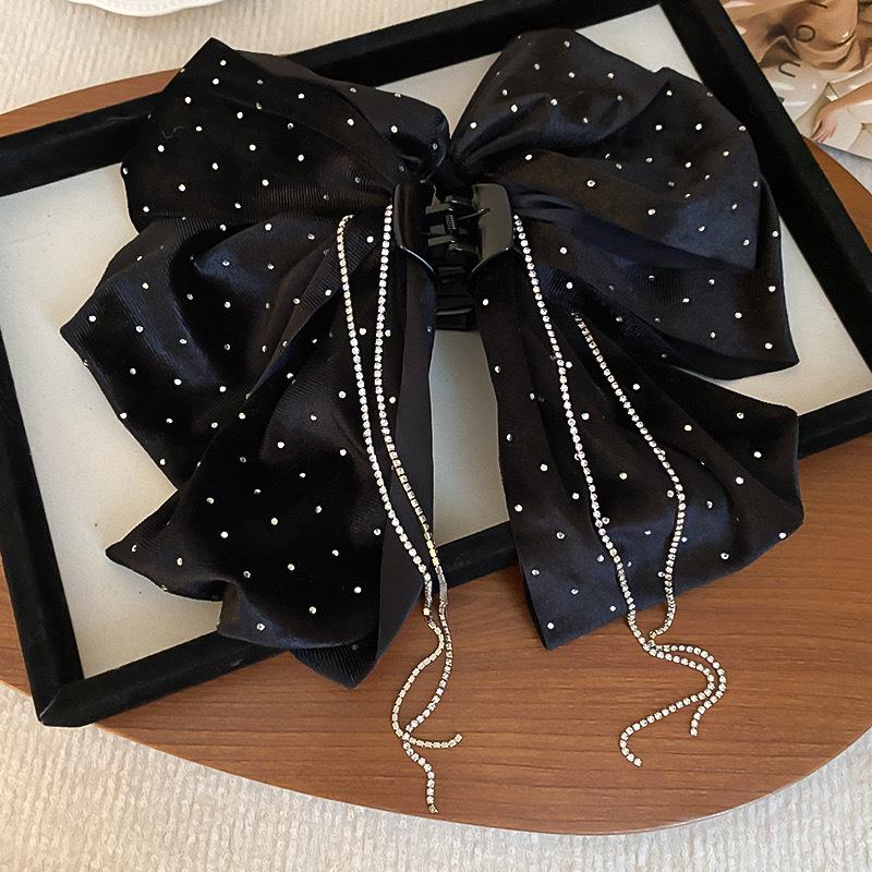 Korean Style Velvet Bow Tassel Claw Clip: Elegant Temperament-Enhancing Women s Hair Accessory