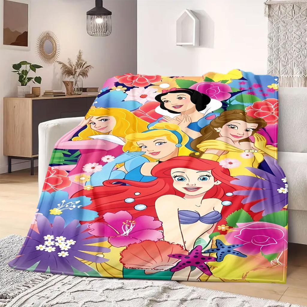 Princess Print Cartoon Flannel Blanket for Travel Picnics Bedrooms Sofas Beds Chairs Home Decor Design