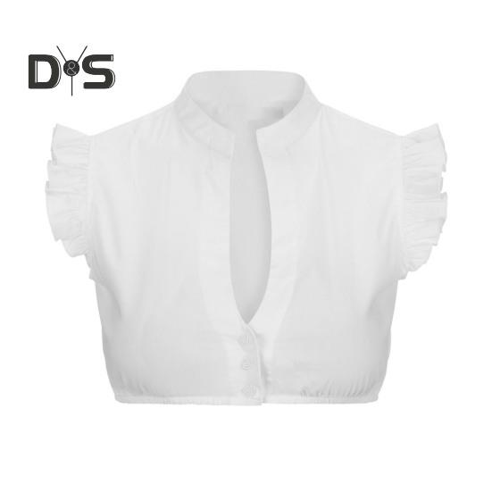 

Женская поддельная рубашка с V-образным вырезом, оборками, без рукавов, однобортный короткий топ, однотонный, облегающий крой, рубашка для вечеринок на Октоберфесте, пивной фестиваль S A