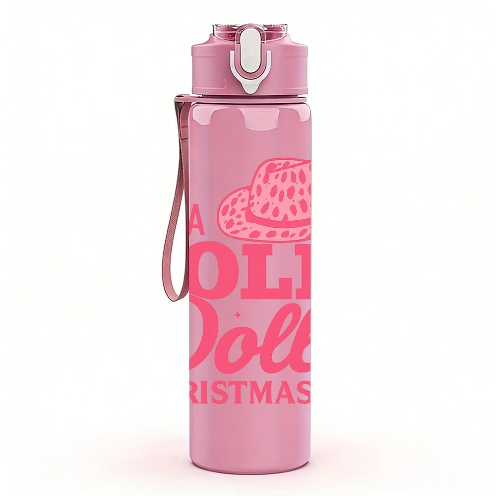 1PC Have A Holly Dolly Christmas Hat 750ml Color Plastic Sports Water Bottle Leakproof Flip Straw Lid Suitable for Sports Office Home Use