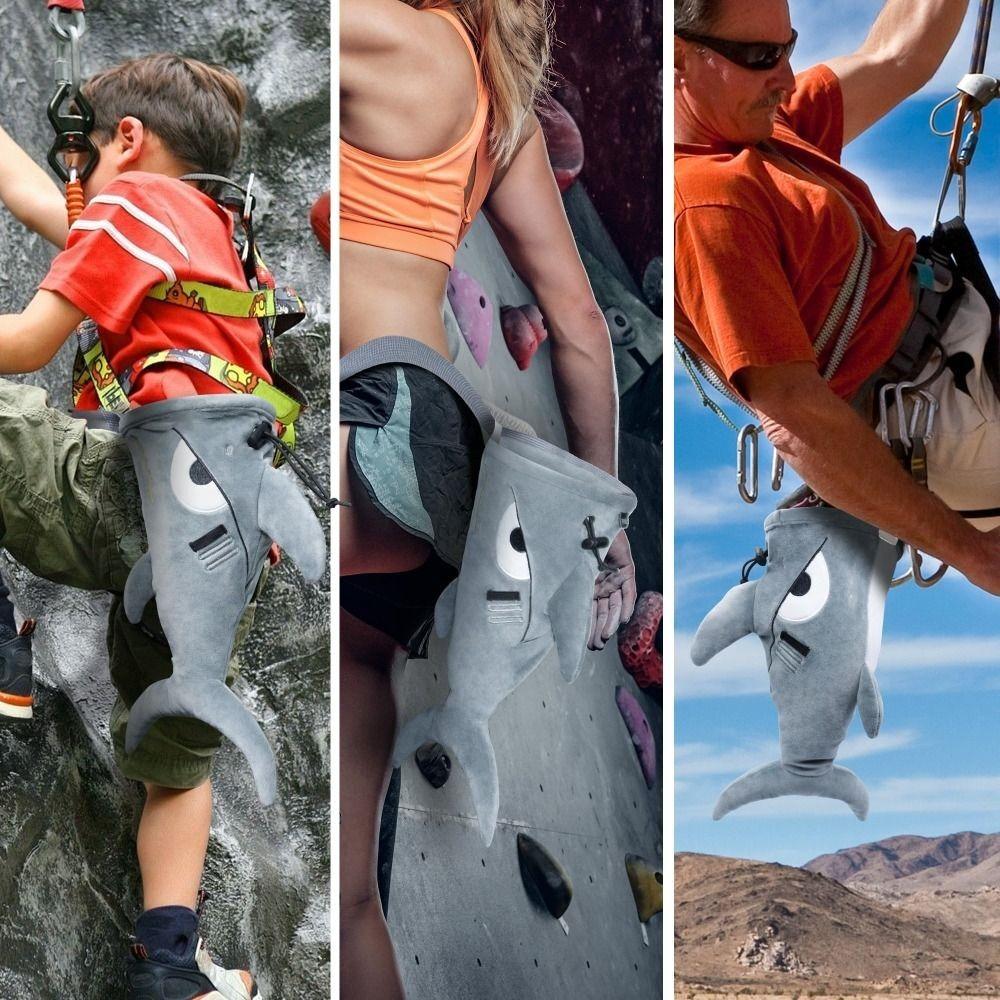 Gray Color Flannel Shark Chalk Bag Stuffed Animal Design Shark Shape Rock Climbing Bag Flannel Material Stuffed Animal Bag