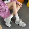 European station leather mesh breathable dad shoes women's 2025 spring and summer fashion thick-soled small height-increasing sports shoes