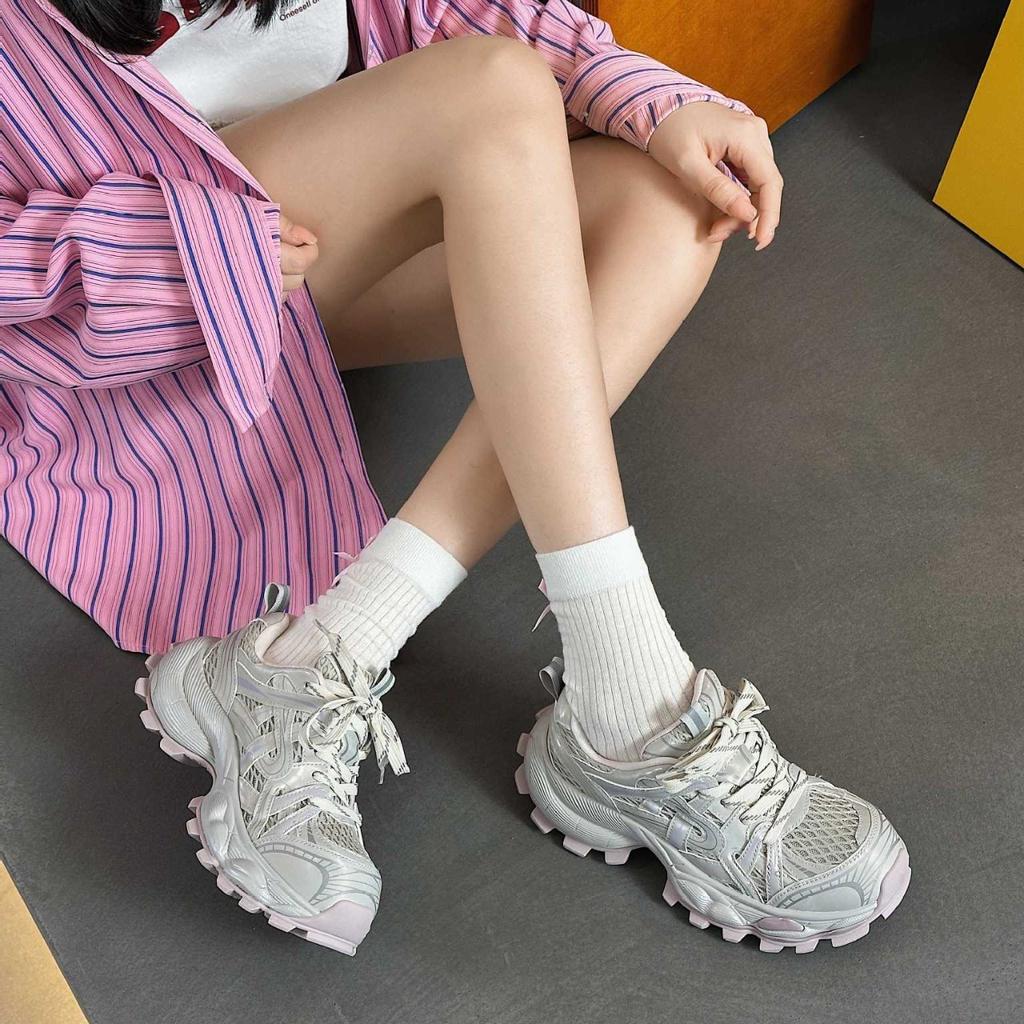 European station leather mesh breathable dad shoes women's 2025 spring and summer fashion thick-soled small height-increasing sports shoes