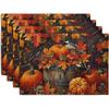 Pumpkin Maple Leaf Bird Fall Placemats Set of 4 Autumn Thanksgiving Seasonal Holiday Harvest Linen Table Mats Orange Brown Washable Place Mats for