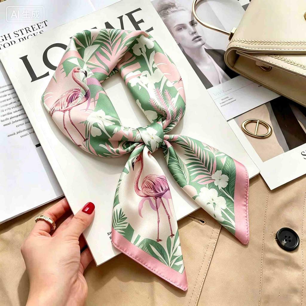 Women's spring and autumn silk scarf temperament versatile thin Internet celebrity Korean version light luxury fashion scarf high-end design small squ