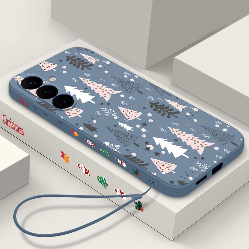 Lanyard Phone Case For Samsung Galaxy A56 A17 A26 A16 A36 A55 A54 A53 A15 S24 S25 FE S25 S22 S23 Ultra Plus Christmas Tree Patterned Cover