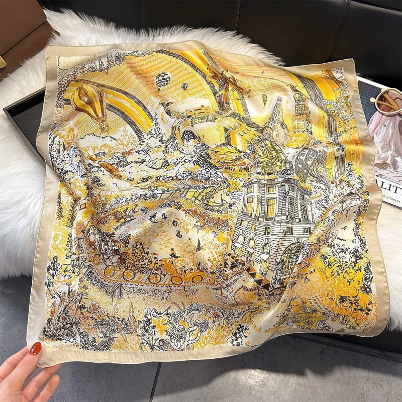 70x70cm Lightweight Silk-Look Square Scarf Women French Chic Hair Band Office Accessory Viscose 96%