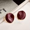 French drip glaze pleated round stud earrings women's light luxury niche design high-end temperament earrings burgundy retro earrings