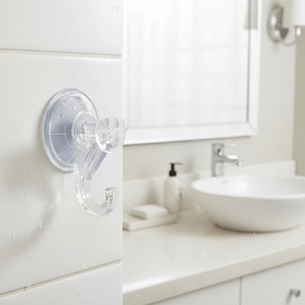 2 Pcs Removable Suction Cup Hooks Transparent Plastic Shower Suction Hooks Multi-Functional Shower Use Strong Hold Towel Hook