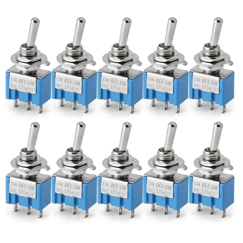 10Pcs Light Blue Miniature Toggle Switch MTS-102/103/202/203 3 Pin 6 Pin Rocker Power Switch ON-OFF-ON / ON-OFF Waterproof Cap Switches4