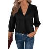 Fashion Pure Color Minimalist Loose Pullover Tops Women's 2025 Spring New Arrival Commuter's All-Matching V Neck Chiffon Shirt Women