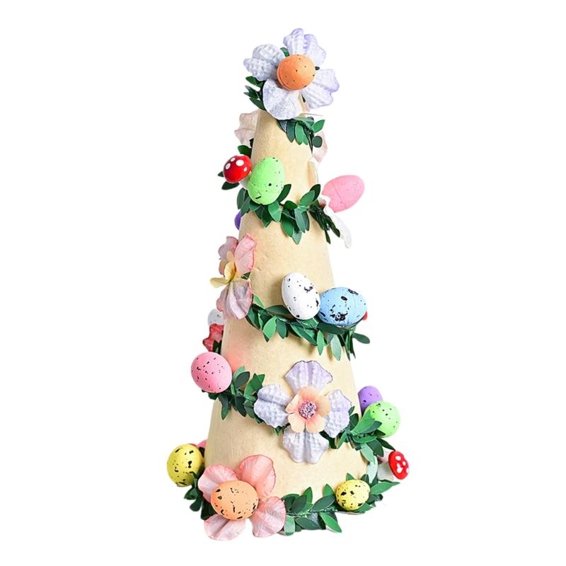Flocking Textured Easters Eggs Flower Tree Figurine Decoration for Holiday Living Room and Bedroom Tabletop Ornament