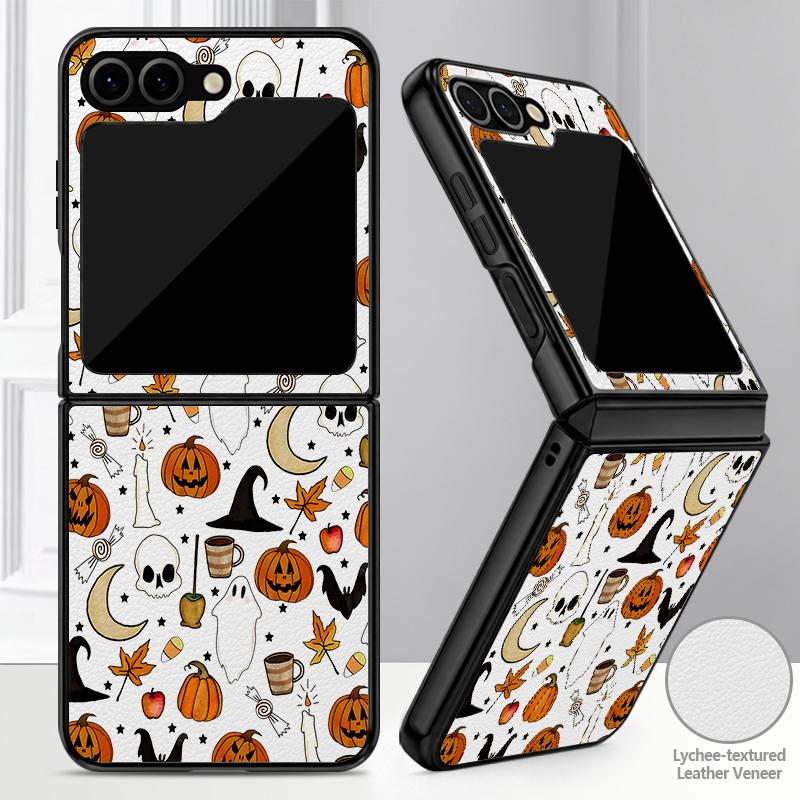 Halloween Pumpkin Lantern Case For Samsung Z Flip 8 7 FE 6 5 4 Hybrid Leather Skin Hard PC Bumper Cover For Galaxy Z Flip8 Flip7 Flip6 Flip5