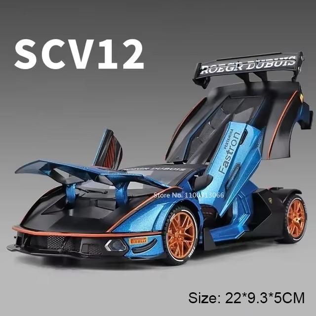 

1:24 Revuelto SCV12 Cars Alloy Models Diecast Toys Street Car Light Music Rubber Tires Vehicles Model for Boys Festival Gifts