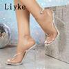 Mode Liyke Sommer Mode Clip Eckige Zehe Plexiglas Klar Hohe Absätze Sexy Damen Flip Flops Sandalen Jelly PVC Transparent Schuhe Größe 42