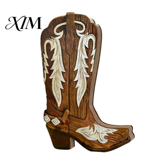 Wooden Floral Container for Dried Flowers Cowboy Boots Wall Planter Indoor Plants, Western Boot Flower Hanging Vase Handcrafted Poplar Wood