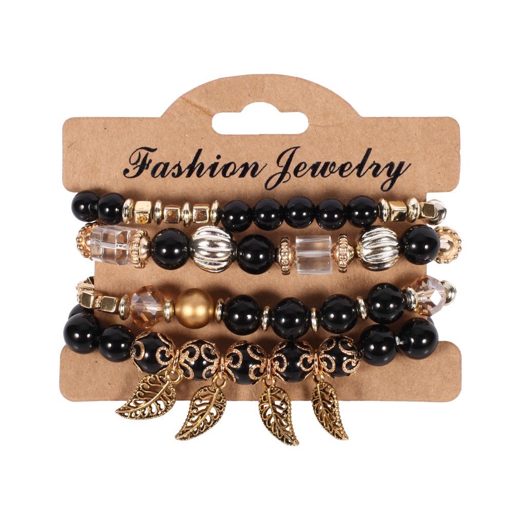 Japanese Korean Bracelet New Elegant Generous Artificial Crystal Leaf Pendant Ladies HY-2777 чёрный