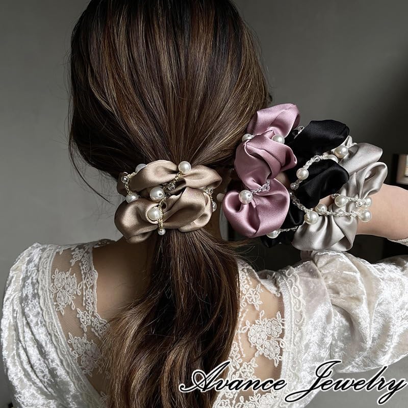 Avance Hair Hair Cute for Accessory, Tie, Scrunchie, Adults, Women's (Black)