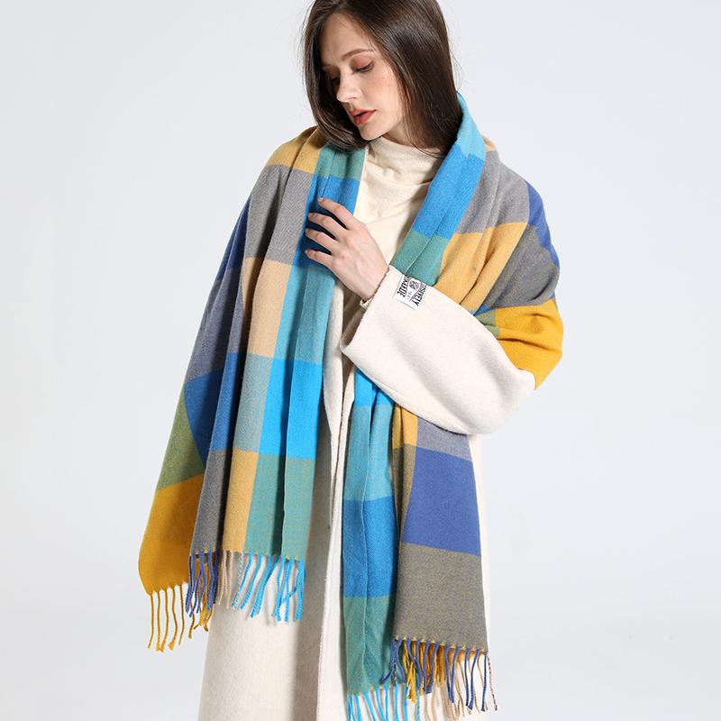 Luxury Plaid Scarf Winter Warm Cashmere Women Long Pashmina Foulard Female Scarves Lady Tassel Shawl Wraps  Design New