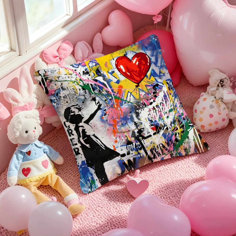 Art BBanksy Street Cushion Cover Pattern Printed Pillowcase for Living Room Sofa Cushion Cover Bedroom Decor
