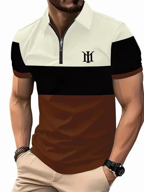 Fashion essential! Men's short sleeve polo with zip, king logo, stylish casual top.