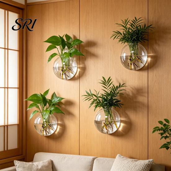Decorative Wall Planter Hanging Glass Clear Flower Vase for Hydroponics Plants Greenery Home Decor Mount Terrarium Propagation Station Bathroom Office