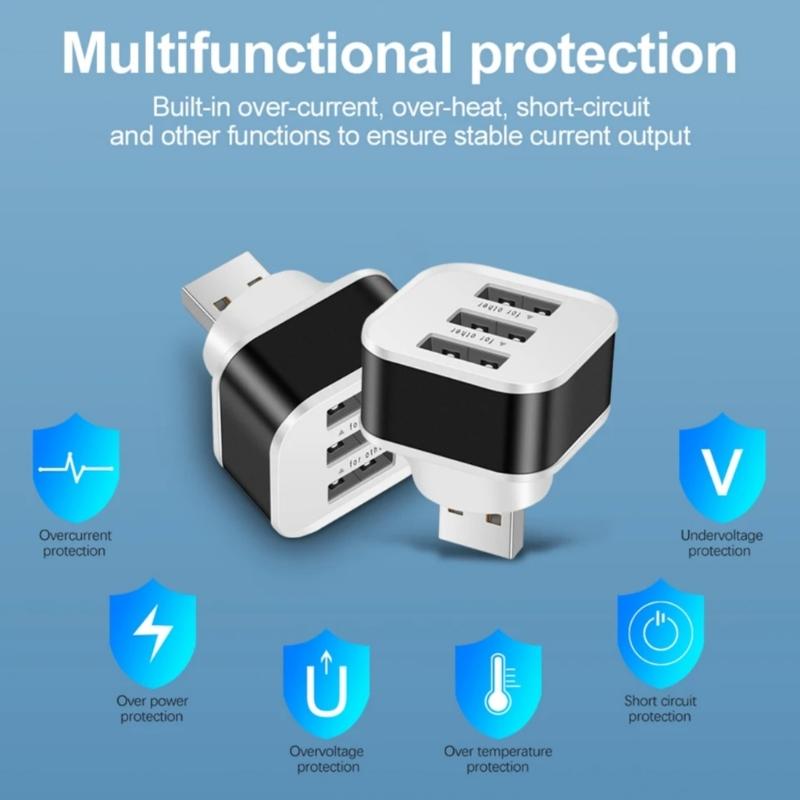 USB2.0 Adapter 3 Port USB Extender Quick Charging Multiple USB Splitter Car Adapter Mobile Power Expansion Connector
